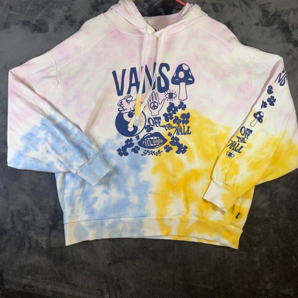 Womens Medium Vans Hoodie Tie Dye Excellent Off The Wall Graphic Mushroom Pink